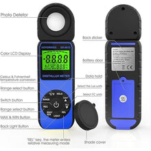 Load image into Gallery viewer, Illuminance Light Meter, Digital Lux Foot Candles Meter 0.1~400,000 Lux (0.1~40,000 FC) with 270º Rotatable Detector, Lumen Meter Luxmeter for Indoor Outdoor 881D
