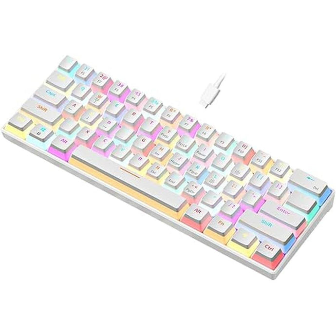 abucow Mechanical Keyboard Wired 60% Gaming Keyboard with 18 Style Colorful RGB Backlit Custom 63 Swappable keycaps (White&RGB)