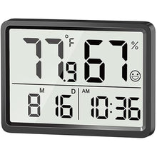 Load image into Gallery viewer, DOOMAY Room Thermometer Indoor - Hygrometer Temperature and Humidity Monitor with High Accuracy Sensor LCD Display Large Display Date Clock for Kitchen Baby Room Office (Black)
