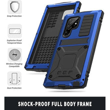 Load image into Gallery viewer, Metal Case for Samsung S23 Aluminum Military Grade Armor Rugged Case with Metal Stand Screen Protector Drop Tested Shockproof Full Cover case for Samsung S23 (Blue)
