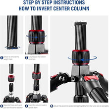 Load image into Gallery viewer, NEEWER Upgraded 80.7" Carbon Fiber Camera Tripod Monopod with Telescopic 2 Section Center Axes, 360° Panorama Ballhead, 1/4" Arca Type QR Plate, Travel Tripod with ø28mm Column, Max Load 26.5lb, N55CR
