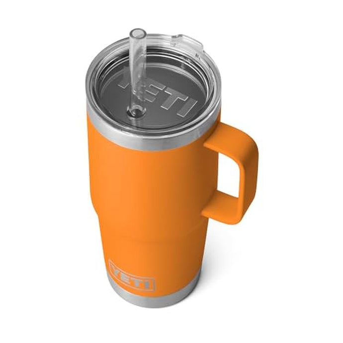 YETI Rambler 25 oz Tumbler with Handle and Straw Lid, Travel Mug Water Tumbler, Vacuum Insulated Cup with Handle, Stainless Steel, King Crab Orange