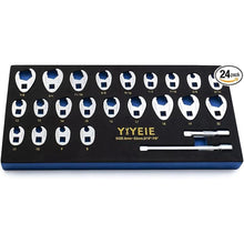 Load image into Gallery viewer, 3/8&quot; Drive Crows Foot Wrench Set, 24PCS Flare Nut Crowfoot Wrench Set, Metric &amp; SAE, 8-22mm &amp; 5/16&quot;-7/8&quot;, CR-V Steel, Crows Feet Wrench Set with 2 Extension Bars, Line Wrench Set with EVA Foam
