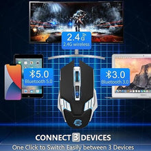 Load image into Gallery viewer, Bluetooth Mouse Wireless Gaming Mice, RGB Rechargeable Multi Device Mouse, Quiet Click, 7-Color Backlit, LED Light up Computer Mice for Laptop PC iPad Tablet MacBook Chromebook Office Games - Black
