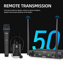 Load image into Gallery viewer, D Debra Audio AU200 Pro UHF 2 Channel Wireless Microphone System with Cordless Handheld Lavalier Headset Mics, Metal Receiver, for Karaoke Church Party (2 Bodypack)
