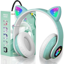 Load image into Gallery viewer, Bluetooth Headphones for Kids, Cute Ear Cat Ear LED Light Up Foldable Headphones Stereo Over Ear with Microphone/TF Card Wireless Headphone for iPhone/iPad/Smartphone/Laptop/PC/TV (Green)
