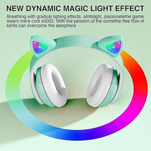 Load image into Gallery viewer, Bluetooth Headphones for Kids, Cute Ear Cat Ear LED Light Up Foldable Headphones Stereo Over Ear with Microphone/TF Card Wireless Headphone for iPhone/iPad/Smartphone/Laptop/PC/TV (Green)
