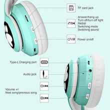 Load image into Gallery viewer, Bluetooth Headphones for Kids, Cute Ear Cat Ear LED Light Up Foldable Headphones Stereo Over Ear with Microphone/TF Card Wireless Headphone for iPhone/iPad/Smartphone/Laptop/PC/TV (Green)
