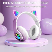 Load image into Gallery viewer, Bluetooth Noise Cancelling Headphones for Kids,Foldable Cat Headphone with LED Light Up Ear,Cat Ear Headphones for Toddler with Microphone/TF Card,Kids Bluetooth Headphones for ipad
