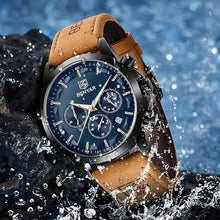 Load image into Gallery viewer, BENYAR Mens Watches Chronograph Analog Quartz Watch Silver Black Stainless Steel Watch for Men Stylish Business Sports Waterproof Wristwatch Elegant Gift Brown Leather Strap
