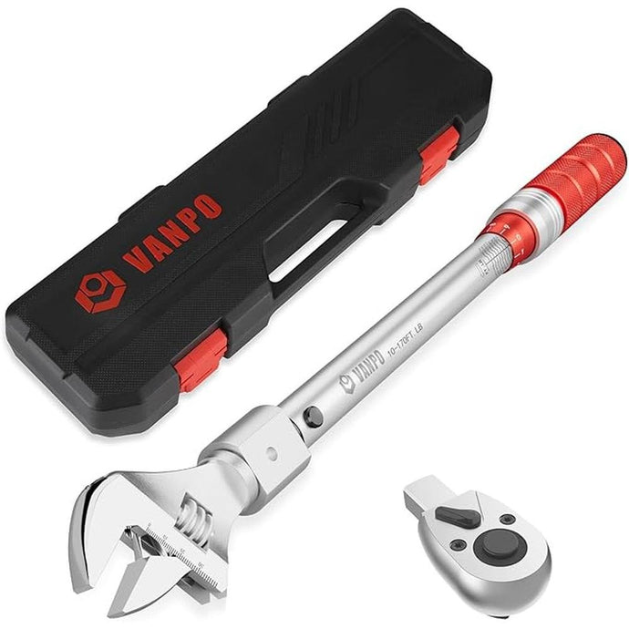 Adjustable Torque Wrench, 10-170 Ft-Lb/13.6-230.5 Nm, 38MM Open End Torque Wrench, 1/2 Inch Drive Torque Wrench with Interchangeable Jaw & Ratchet Head for HVAC, Car, Moto, Heat Pump Piping