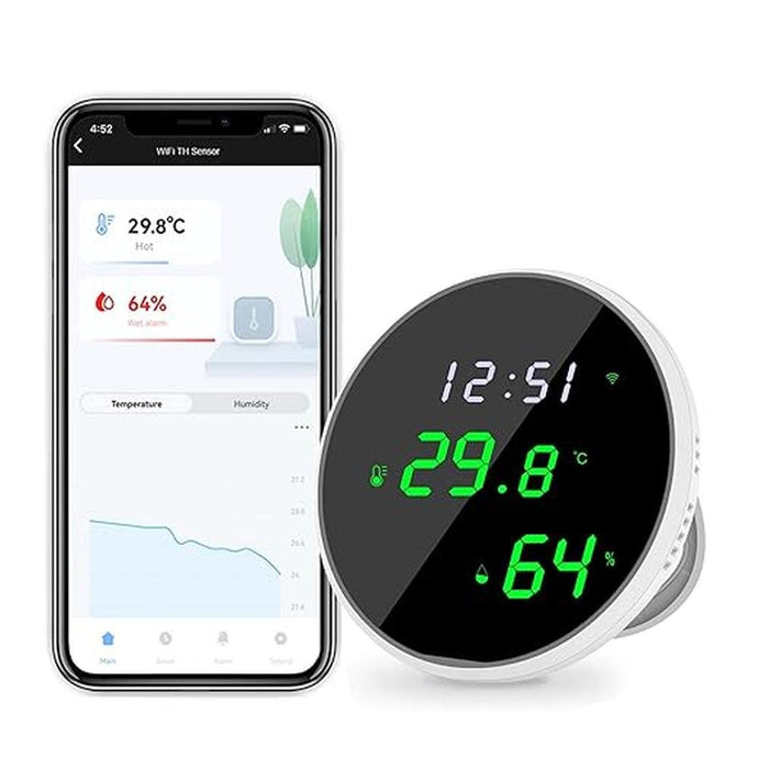WiFi Room Thermometer Indoor Hygrometer: Smart Temperature Humidity Monitor with LED Backlit Display, Free Data Storage Export, Digital Temperature Humidity Sensor Compatible with Alexa
