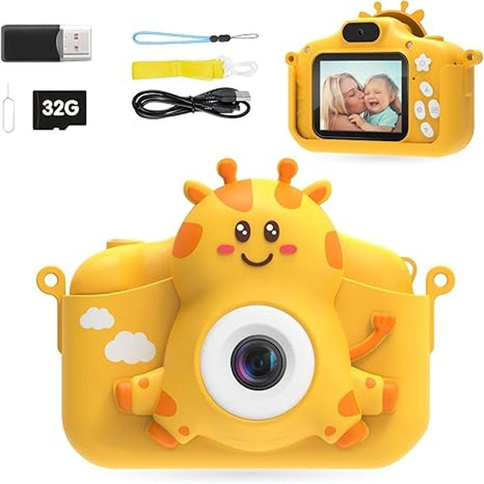 Kids Camera for Girls & Boys, Toddler Camera for Age 3-10 Kids with 32GB Card & Dual Lens, 1080P Kids Digital Camera Toys (Yellow)