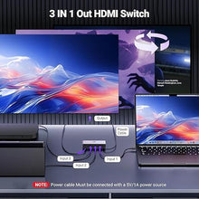 Load image into Gallery viewer, UGREEN HDMI 2.1 Switch Aluminum Ultra HD 8K@60Hz 3 in 1 Out HDMI Splitter with Remote Switcher Box Support 3D CEC HDR HDCP2.3 Compatible with PS4/3 Xbox Nintendo Switch Roku TV Fire Stick
