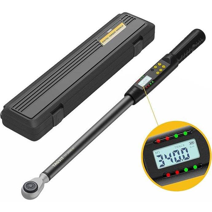 1/2 Inch Drive Digital Torque Wrench, 12.5-250.8 Ft.lb/17-340 Nm Electronic Torque Wrench, ±2% Accuracy with Preset Value, Data Storage, Buzzer and LED Flash Notification for Motorcycle, Car