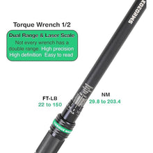 Load image into Gallery viewer, 1/2-Inch Drive Click Torque Wrench, 22-150 Ft.lb/29.8-203.4 Nm Dual-direction Torque Wrench with ±3% High Precision, Dual Range Scales, Quick Release Reversible Head for Motorcycle, Car
