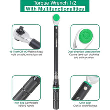 Load image into Gallery viewer, 1/2-Inch Drive Click Torque Wrench, 22-150 Ft.lb/29.8-203.4 Nm Dual-direction Torque Wrench with ±3% High Precision, Dual Range Scales, Quick Release Reversible Head for Motorcycle, Car
