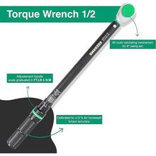 Load image into Gallery viewer, 1/2-Inch Drive Click Torque Wrench, 22-150 Ft.lb/29.8-203.4 Nm Dual-direction Torque Wrench with ±3% High Precision, Dual Range Scales, Quick Release Reversible Head for Motorcycle, Car
