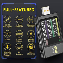 Load image into Gallery viewer, USB Tester 4-28V 7A LCD USB A&amp;C Voltage Current Power Tester Multimeter, Fast Charge Detection Trigger Capacity Ripple Measurement, PD2.0/PD3.0,QC2.0/QC3.0
