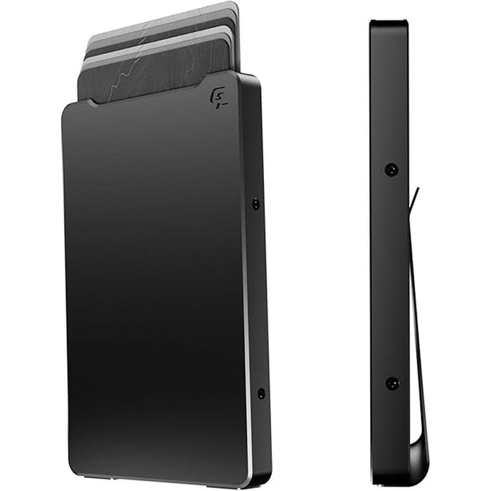 Groove Life Groove Wallet Midnight Black with Money Clip Men's Minimalist Low Profile Aluminum Credit Card Holder with Magnetic Thumb Swipe, RFID Blocking, Lifetime Coverage