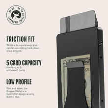 Load image into Gallery viewer, Groove Life Groove Wallet Midnight Black with Money Clip Men&#39;s Minimalist Low Profile Aluminum Credit Card Holder with Magnetic Thumb Swipe, RFID Blocking, Lifetime Coverage
