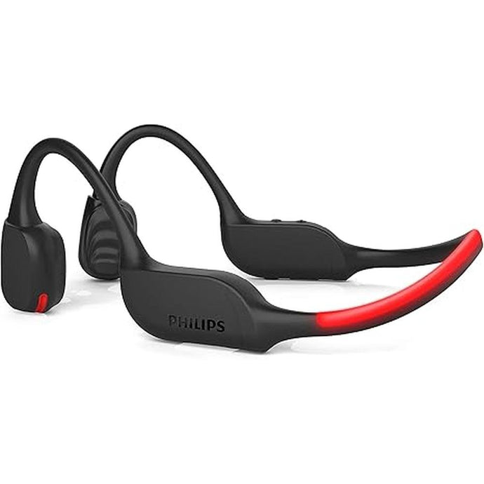 PHILIPS A7607 Bone Conduction Headphones,Wireless Bluetooth Open-Ear Headphones Sound,AI mics,Noise Reduction,9-Hour Battery,Fast Charging,LED Safety Lights,IP66,App Control,Black