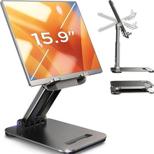 Load image into Gallery viewer, LISEN Tablet Stand for iPad Stand Holder Desk, Foldable iPad Pro Holder Portable Monitor Stand Travel Accessories, Home Office Desk Accessories for Men Gifts 2024 iPad Tab Kindle iPhone 4-15.9" Black
