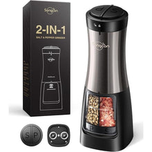 Load image into Gallery viewer, Sangcon 2 in 1 Electric Salt and Pepper Grinder Set Shaker - Automatic Salt and Pepper Grinder Mill Dual Combo, Battery Powered One-Handed Operation Refillable with Light Adjustable Ceramic Grinder
