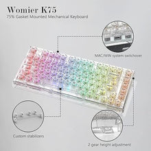 Load image into Gallery viewer, Womier 75% Percent Keyboard, Gasket Mount Mechanical Gaming Keyboard, 82 Keys Wired Custom Keyboard RGB Clear Hot Swappable Pre-lubed Switch for Mac/Win (K75 White)
