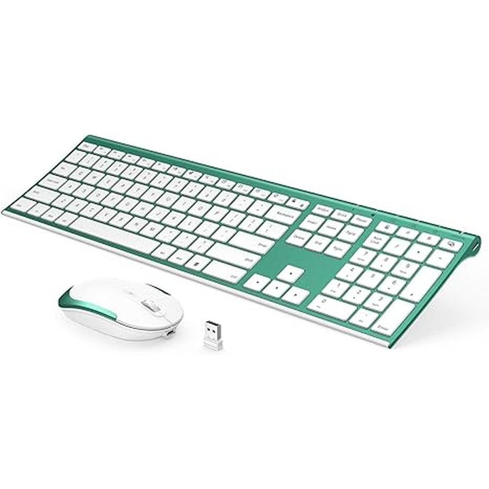 Wireless Keyboard and Mouse, Vssoplor 2.4GHz Rechargeable Compact Quiet Full-Size Keyboard and Mouse Combo with Nano USB Receiver for Windows, Laptop, PC, Notebook-Blackish Green