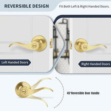 Load image into Gallery viewer, Wave Style Door Lever, Brushed Gold Privacy Door Handle, Keyless Gold Interior Lever Reversible for Left/Right Handed for Bedroom, Bathroom, Living Room with Satin Brass Finish, 1 Pack
