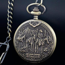 Load image into Gallery viewer, Tiong Pocket Watch Classic 3D Pattern Design Quartz Pocket Watch with Chain Birthday Christmas Gifts for Men Women
