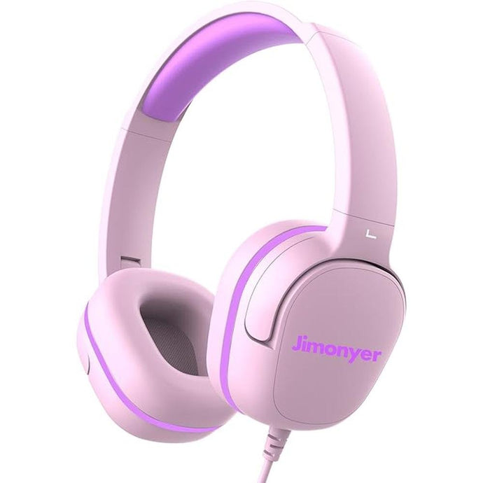 Kids Headphones for School, 3.5mm Jack Wired Headphones for Kids with Safe Volume Limiter, HD Stereo Sound On-Ear Girls Boys Toddler Headphones for Tablet, iPad, Kindle(Pink)