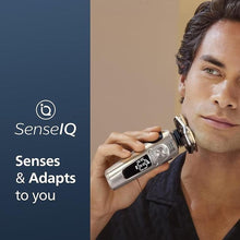 Load image into Gallery viewer, Philips Norelco Shaver Series 9000 Prestige, Wet and Dry Electric Shaver, Lift &amp; Cut Shaving System, SenseIQ Technology, Precision Trimmer, Cleaning Pod and Premium Pouch, Bright Chrome, SP9841/84
