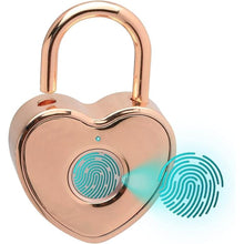 Load image into Gallery viewer, Heart Shaped Fingerprint Padlock, Small Smart Padlock for Gym Locker, Backpag, School, Mailbox, Travel Suitcase (Rose Gold)
