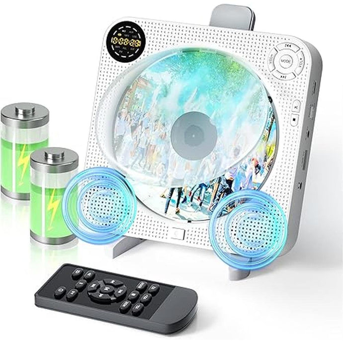 Desobry Portable Bluetooth CD Player with Speakers Wall CD Player for Home with Remote Control FM Radio Digital Screen Headphone Jack Support AUX