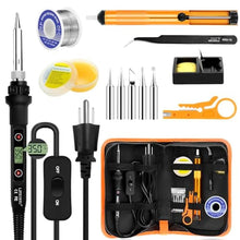 Load image into Gallery viewer, Soldering Iron Kit 80W LCD Adjustable Temperature 180-520? Solder Kit Electronics 13 in 1 Welding Tools with ON/OFF Switch, Solder Wire, Flux, 5 Soldering Tips, Desoldering Pump, Stand, Tweezers
