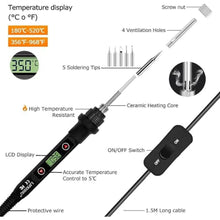 Load image into Gallery viewer, Soldering Iron Kit 80W LCD Adjustable Temperature 180-520? Solder Kit Electronics 13 in 1 Welding Tools with ON/OFF Switch, Solder Wire, Flux, 5 Soldering Tips, Desoldering Pump, Stand, Tweezers
