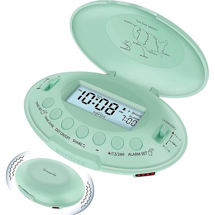 DreamSky Vibrating Alarm Clock for Heavy Sleepers - Auto Set Bed Shaker Alarm Clock Under Pillow for Hearing Impaired, Bedroom, Travel, Rechargeable Battery Operated, Cordless, Auto DST, LCD Backlight