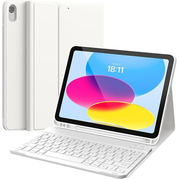 CHESONA Keyboard Case for iPad 10th Generation 10.9-inch 2022, Detachable Bluetooth Keyboard, Stand Folio Keyboard Cover with Pencil Holder, Rechargeable Keyboard for iPad 10th Gen 2022 (White)