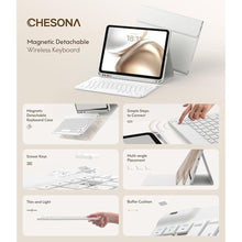 Load image into Gallery viewer, CHESONA Keyboard Case for iPad 10th Generation 10.9-inch 2022, Detachable Bluetooth Keyboard, Stand Folio Keyboard Cover with Pencil Holder, Rechargeable Keyboard for iPad 10th Gen 2022 (White)
