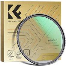 Load image into Gallery viewer, K&amp;F Concept 72mm Black Diffusion 1/4 Filter Waterproof Mist Cinematic Effect Filter with 24 Multi-Layer Coatings for Video/Vlog/Portrait Photography (D-Series)
