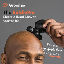 Load image into Gallery viewer, Groomie Cordless Bald Head Shavers for Men, BaldiePro Head Grooming Starter Kit - Includes Ergonomic BaldiePro Head Shaver, SmoothShave Blade 2.0, Cleaning Brush, Charging Cable &amp; User Manual
