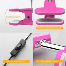 Load image into Gallery viewer, LED Clip on lamp,5W Super Bright Reading Light, 330° Rotation Small Lamp with Clamp on Desk/Table/Bed Headboard/Cupboard Home Lighting, Modern and Save Space Illumination Powerful Lamp Pink
