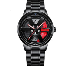Load image into Gallery viewer, Watch for Men with Quartz Movement Spinning Car Wheel Rim Hub Stainless Steel Luminous Pointer Waterproof Sport Casual Wristwatch
