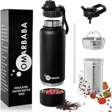 Load image into Gallery viewer, 32oz Vacuum Insulated Water Bottle With 8oz Hidden Compartment, Infuser, Dual Lids with Locker, Stainless Steel Infusion Water Bottle Keeps Drinks Cold For 24hrs &amp; Hot For 12hrs
