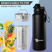 Load image into Gallery viewer, 32oz Vacuum Insulated Water Bottle With 8oz Hidden Compartment, Infuser, Dual Lids with Locker, Stainless Steel Infusion Water Bottle Keeps Drinks Cold For 24hrs &amp; Hot For 12hrs
