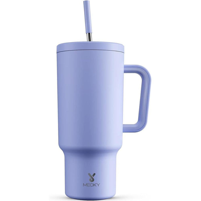 Meoky 40oz Tumbler with Handle, Leak-proof Lid and Straw, Insulated Coffee Mug Stainless Steel Travel Mug, Keeps Cold for 34 Hours or Hot for 10 Hours (Lilac)