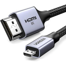 Load image into Gallery viewer, UGREEN 8K Micro HDMI to HDMI Cable 6.6FT, 2.1 Aluminum Shell Braided 48Gbps Ultra High Speed 8K@60Hz, 4K@240Hz Support HDR eARC Dolby Compatible with GoPro Raspberry Pi 5 Camera Nikon
