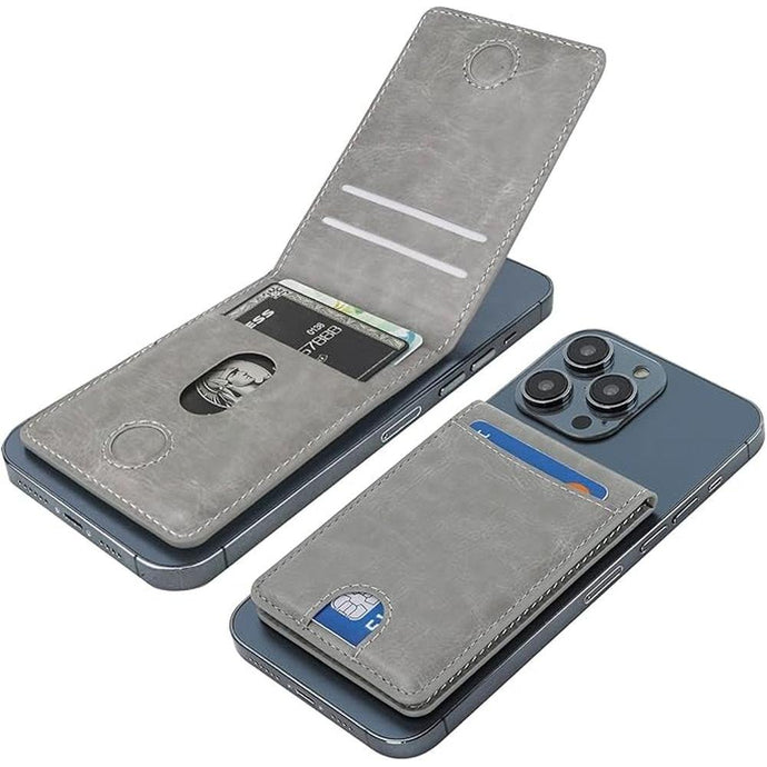 KIHUWEY for MagSafe Wallet Card Holder with Magnetic, Mag Safe Leather Detachable Kickstand RFID Wallet for iPhone 16 15 14 13 12 Pro Max Plus Not for iPhone 13 12 mini (Gray)